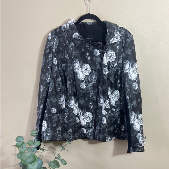 Lane Bryant Black White Grey Faux Leather Floral Moto Jacket Women's Plus 18/20 - Picture 1 of 10